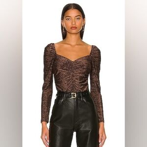 MINKPINK Imane Ruched Metallic Top, Black Bronze, Size L, NWT